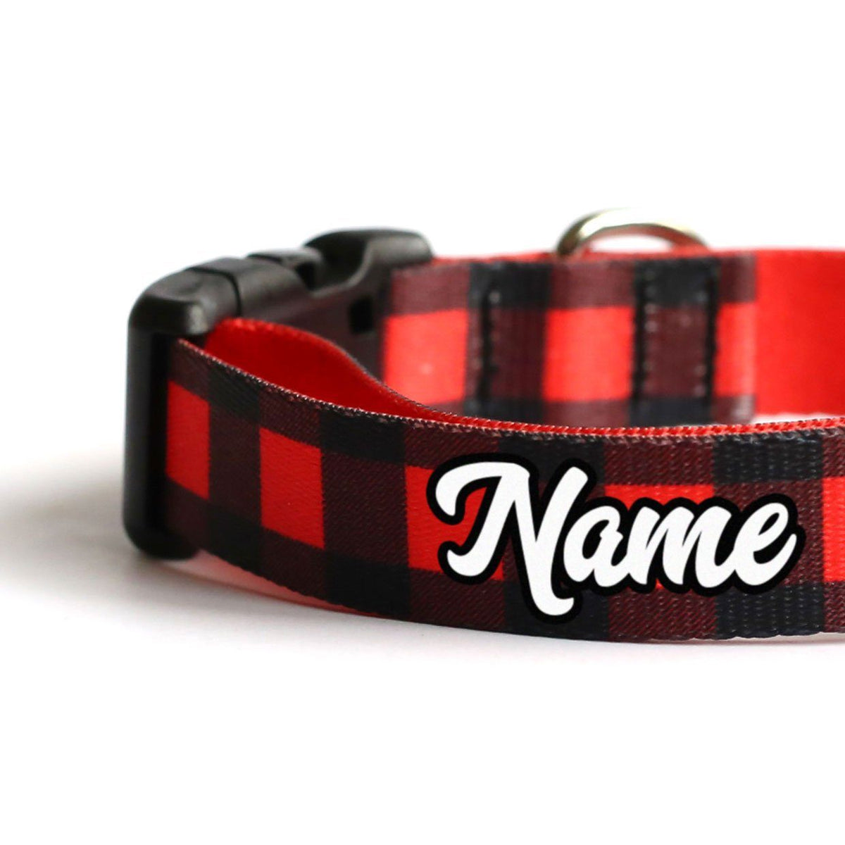 Red Buffalo Plaid Dog Collar Clive and Bacon